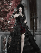 Crimson Gothic Velvet Corset Bustier & Gloves / CT01
