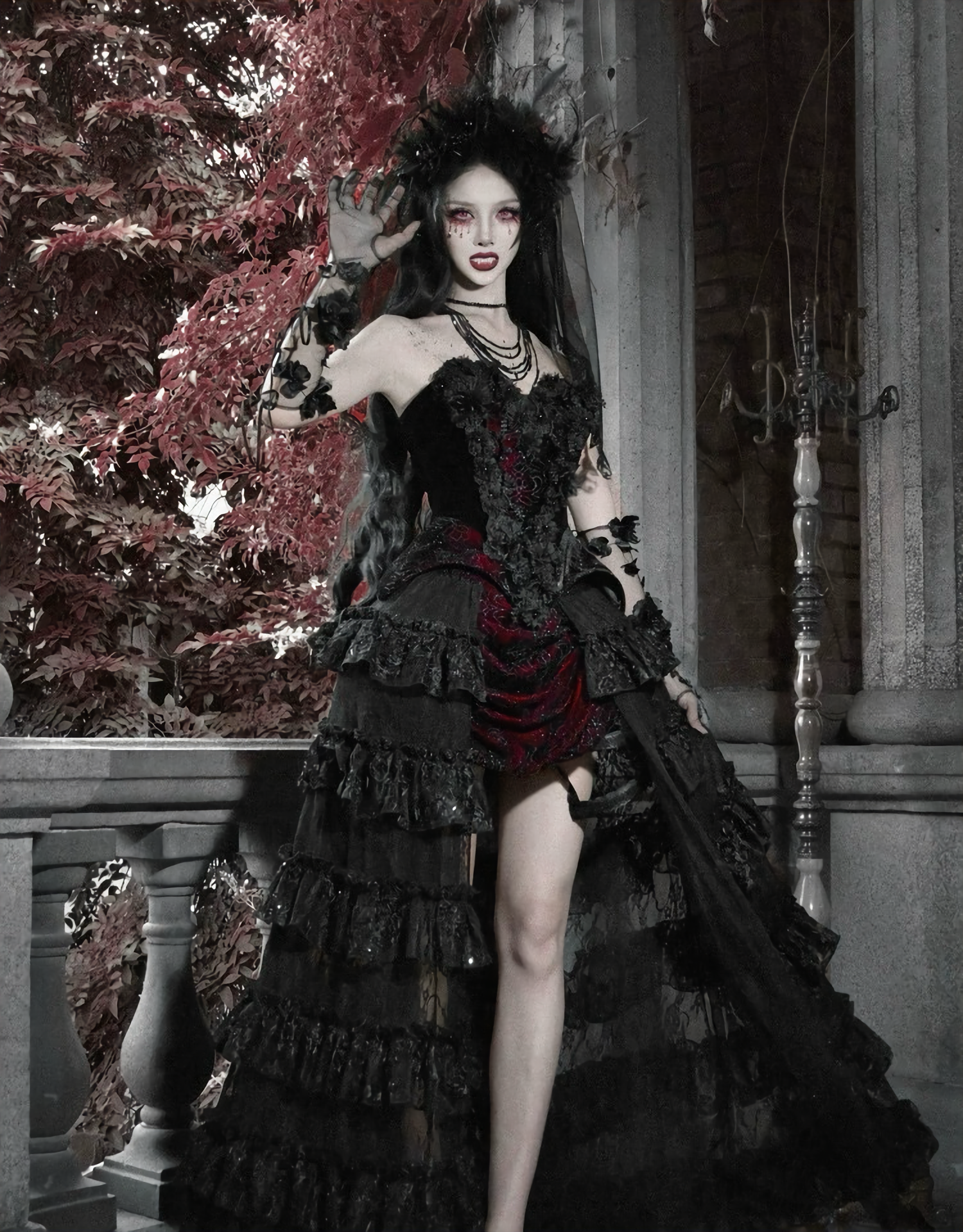 Crimson Gothic Velvet Corset Bustier & Gloves / CT01