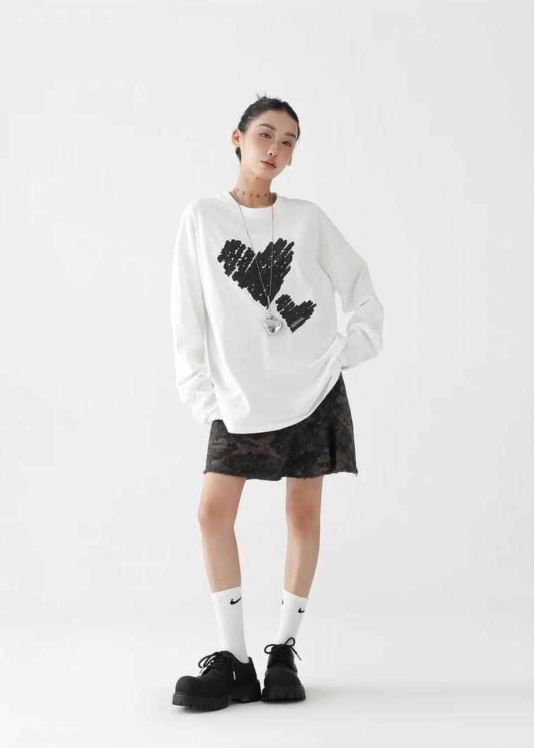 Love offset loose round neck long sleeve / AS1278