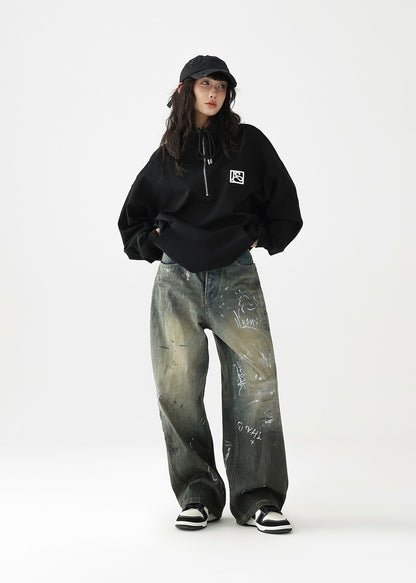 Graffiti print wide leg pants / AS1234