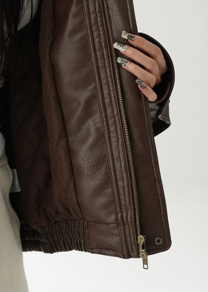 fur collar leather biker jacket / AS1150 