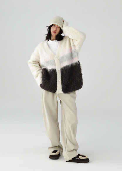V-neck knit contrast color cardigan / AS1129 