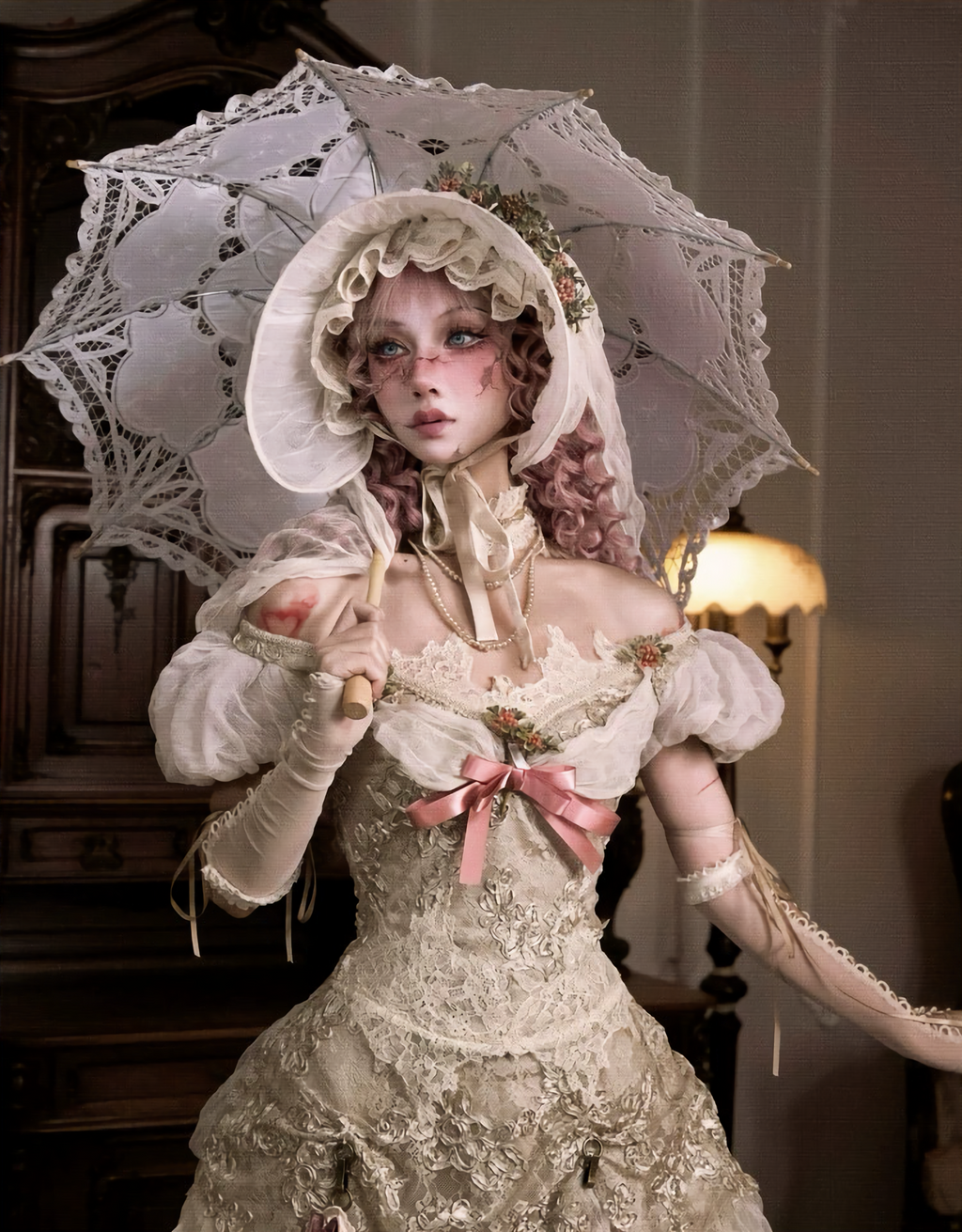 Elegant One-Shoulder Puff Sleeve Mesh Top & Arm Covers / DR01