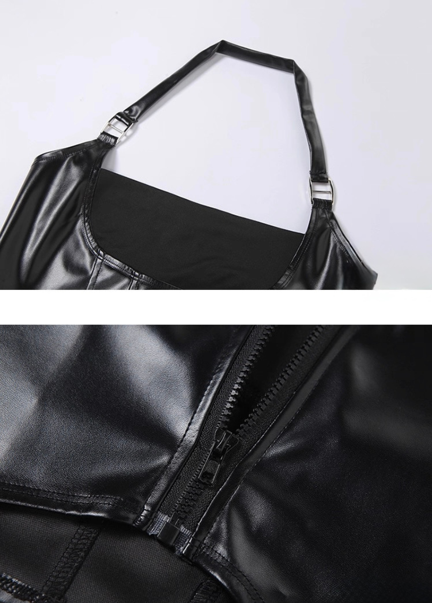 PUレザーホルターストラップデザインベスト / VO1109