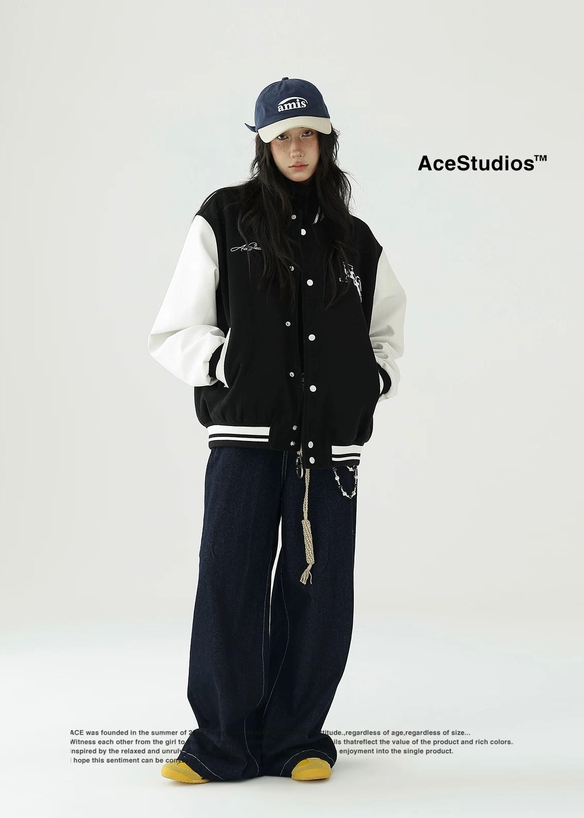 bicolor loose fit stadium jacket / AS1152