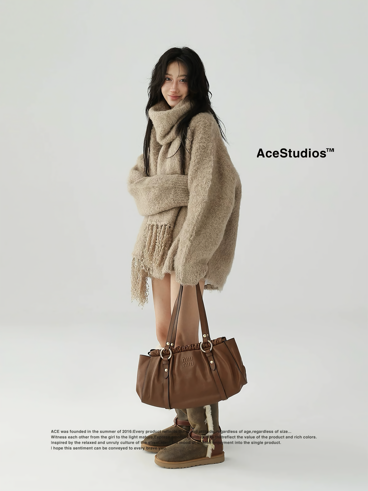 V neck knit cardigan + tassel scarf / AS1119 