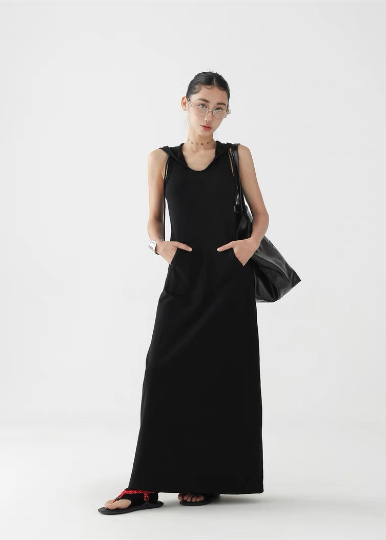 A-line long hooded dress / AS1300