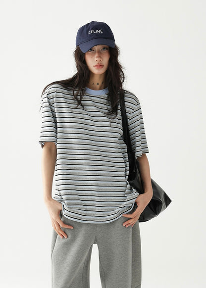 Striped short sleeve round neck T-shirt / AS1244