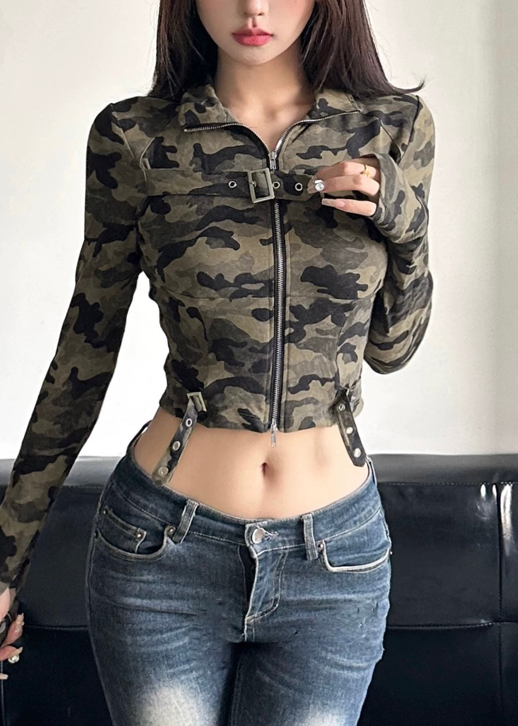 フード付き迷彩柄ダブルジップジャケット / VO1228