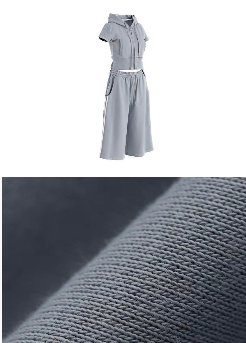 Hooded slim fit cropped top ＆ wide leg cropped pants / AS1295