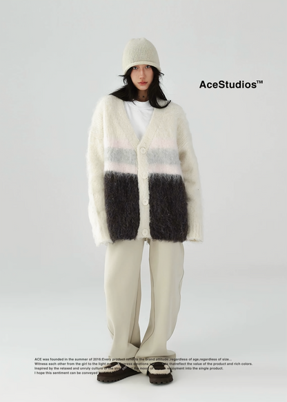 V-neck knit contrast color cardigan / AS1129 