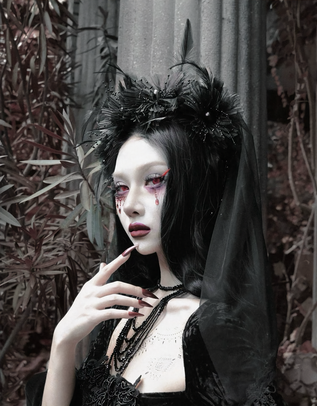 Gothic Flower Ghost Bride Dark Veil / CT05