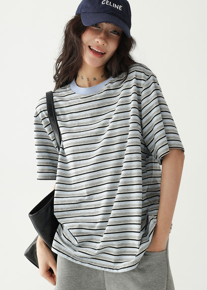 Striped short sleeve round neck T-shirt / AS1244