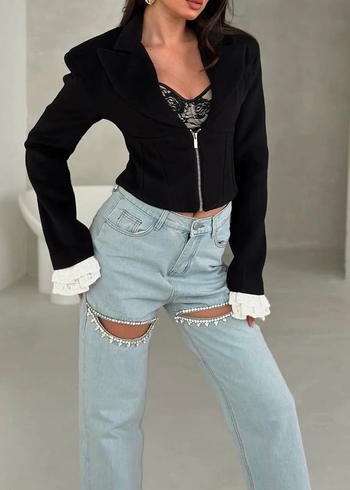 ジッパーフリルクロップドジャケット / vo1263