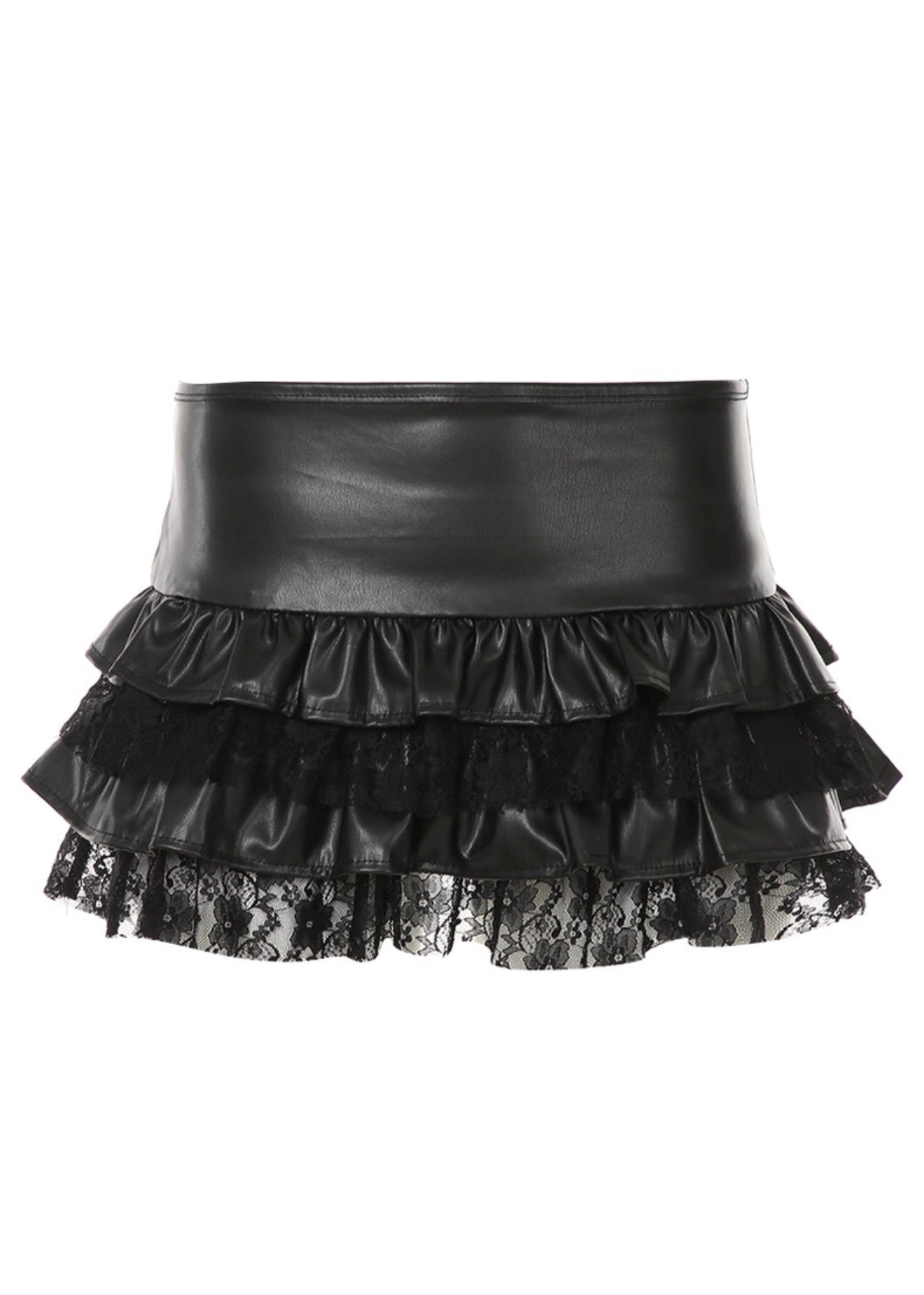 PUレザーレースレースフリルミニスカート / VO1231