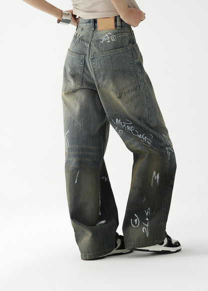 Graffiti print wide leg pants / AS1234