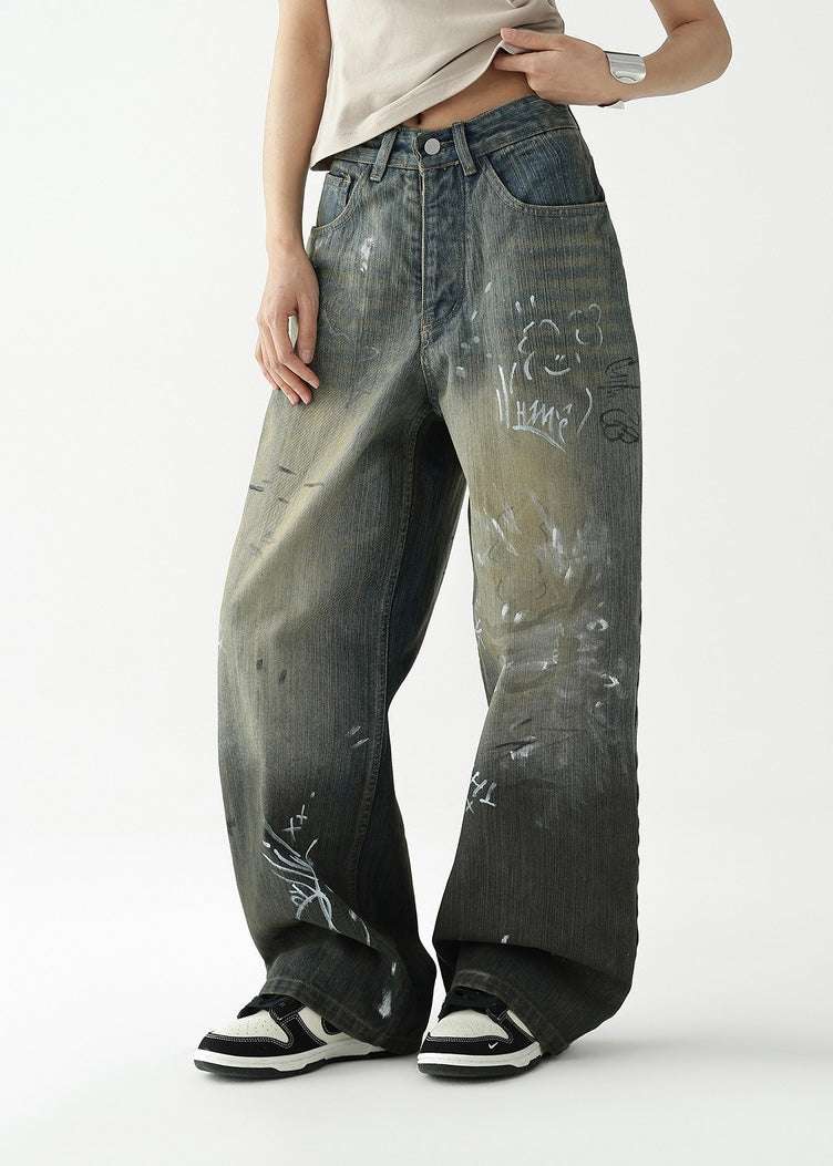 Graffiti print wide leg pants / AS1234