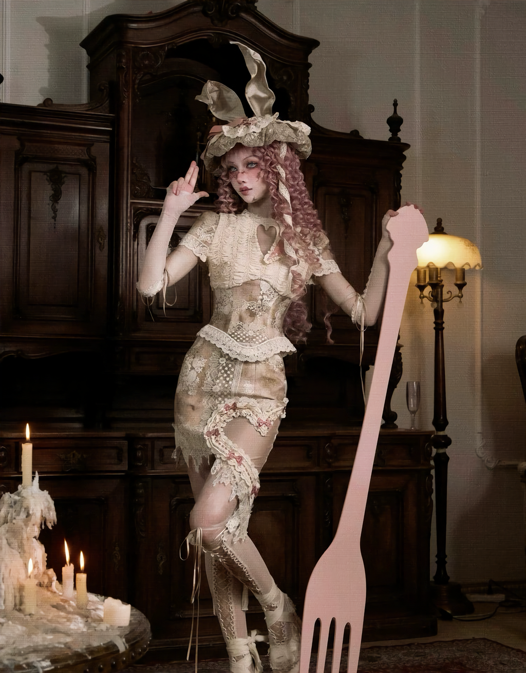 Elegant Rabbit Retro Bow Skirt & Stockings / DR07