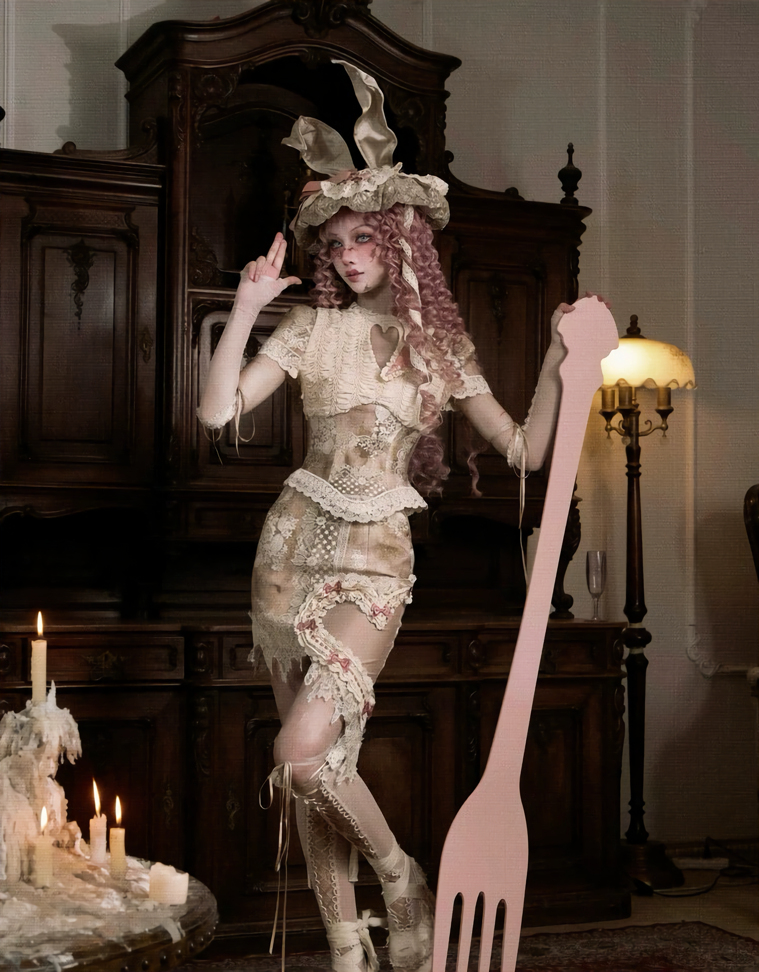 Elegant Rabbit Retro Bow Skirt & Stockings / DR07