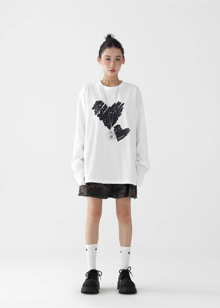 Love offset loose round neck long sleeve / AS1278