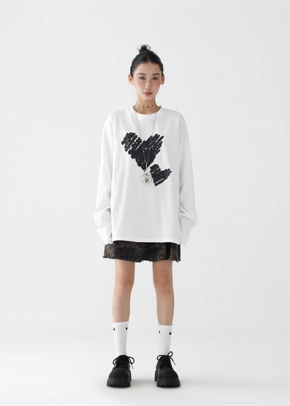 Love offset loose round neck long sleeve / AS1278