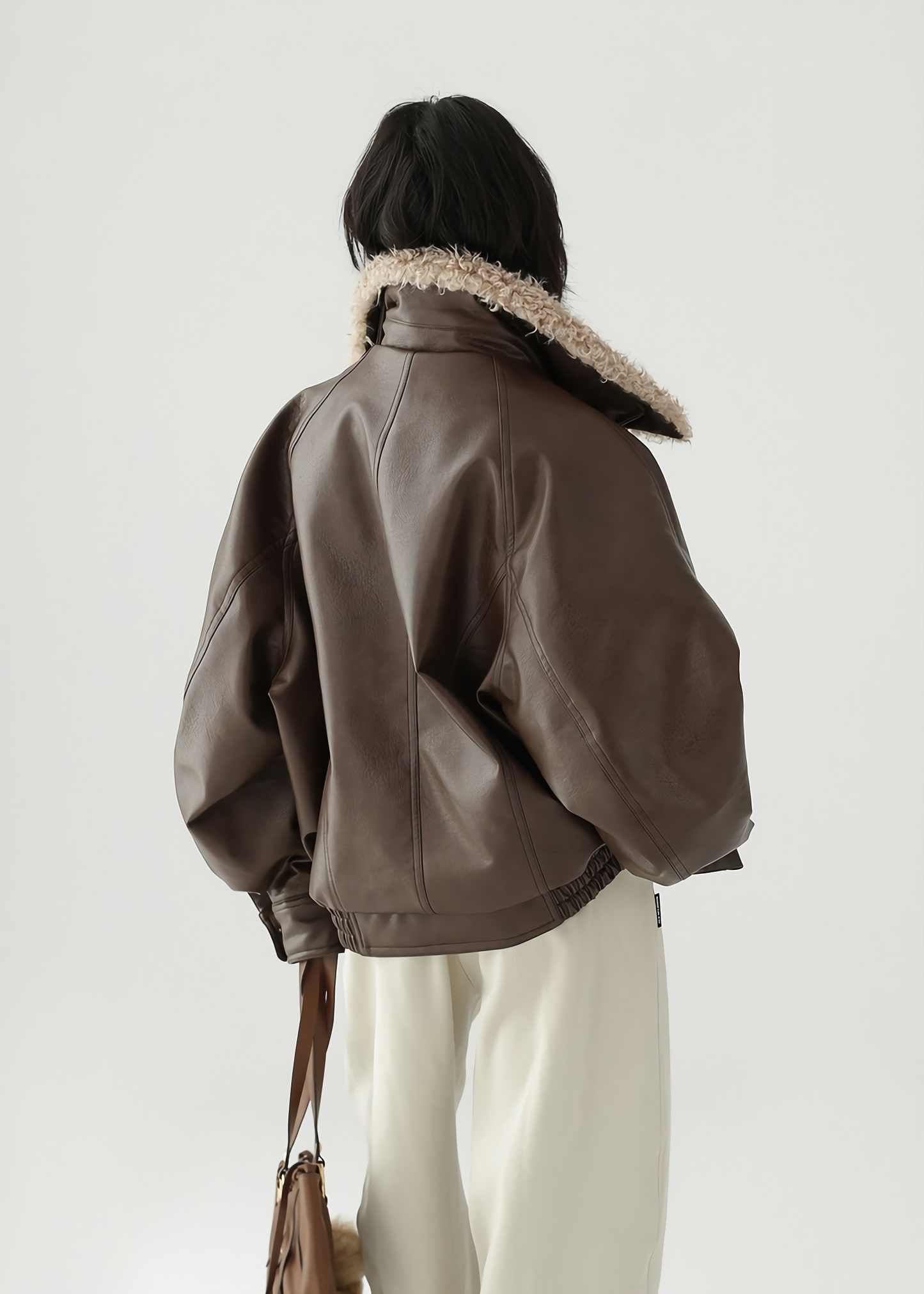 fur collar leather biker jacket / AS1150 