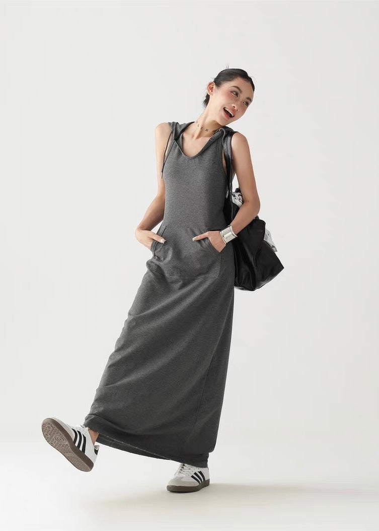 A-line long hooded dress / AS1300