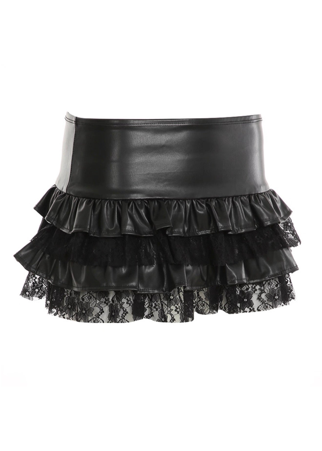 PUレザーレースレースフリルミニスカート / VO1231