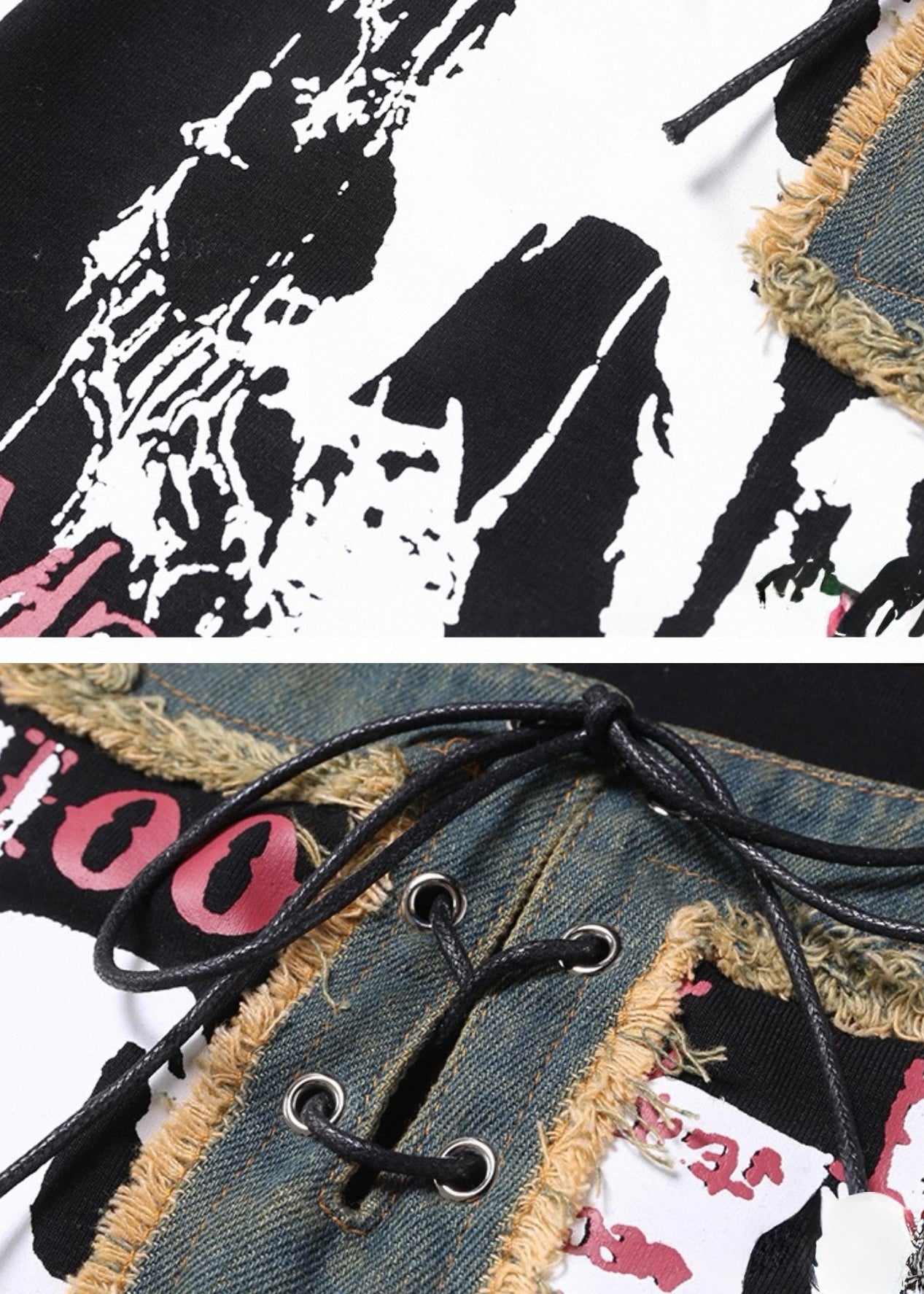 デニムパッチワークデザインプリントベスト / VO1130