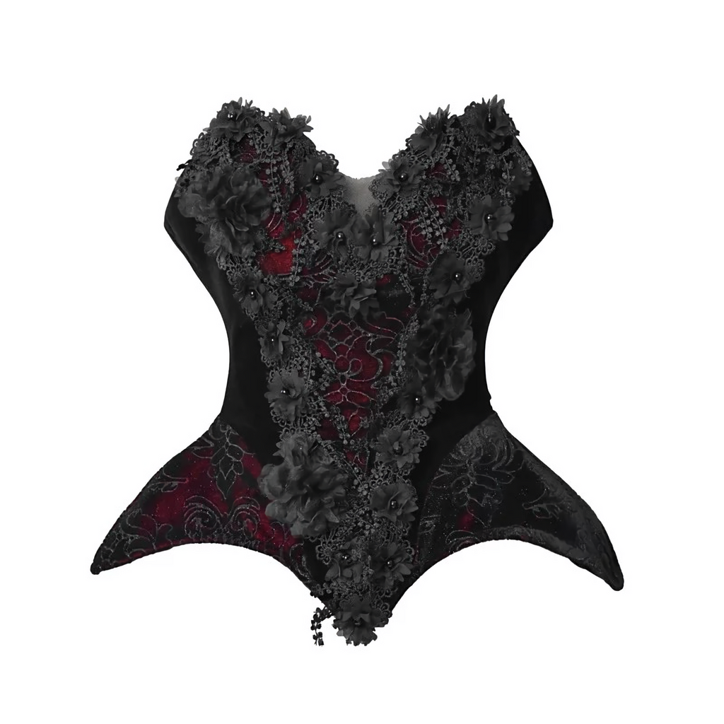 Crimson Gothic Velvet Corset Bustier & Gloves / CT01
