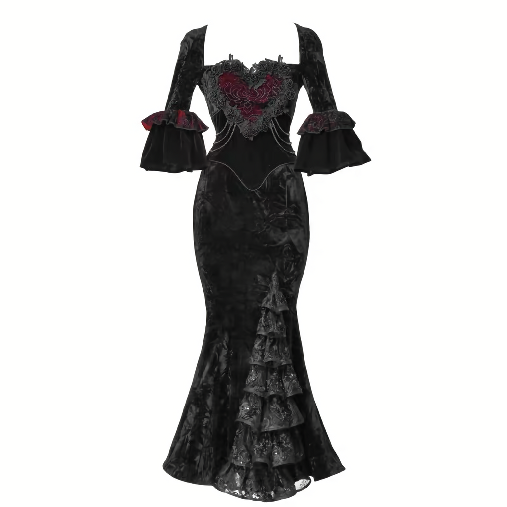 Red Goth Velvet Bandeau Mermaid Dress / CT06