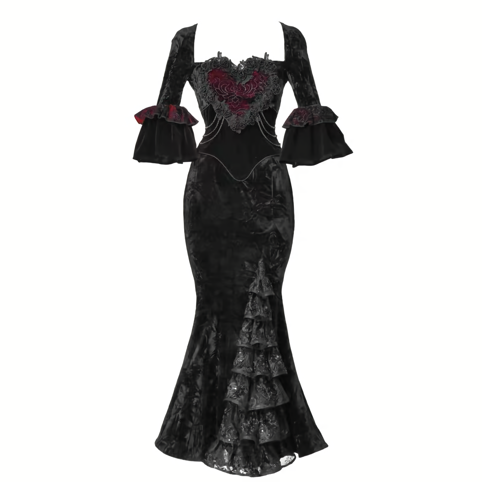 Red Goth Velvet Bandeau Mermaid Dress / CT06
