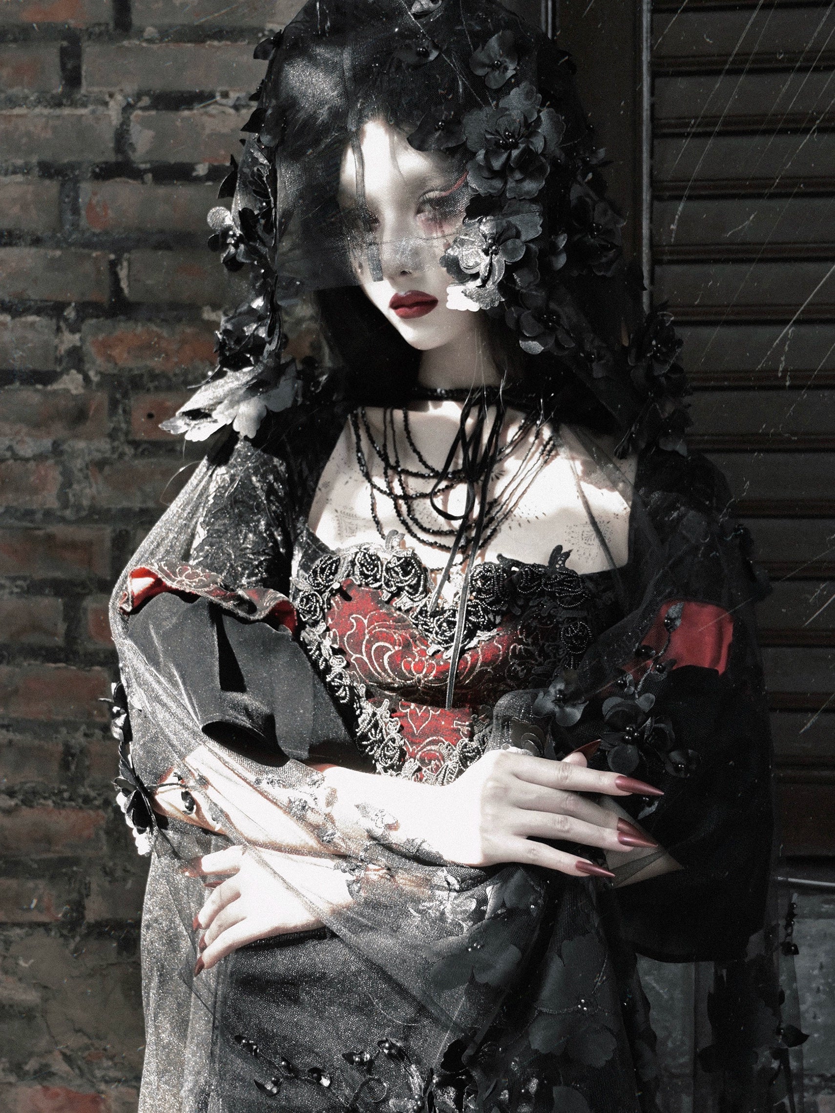 Gothic Beaded Embroidered Hooded Cape / CT04