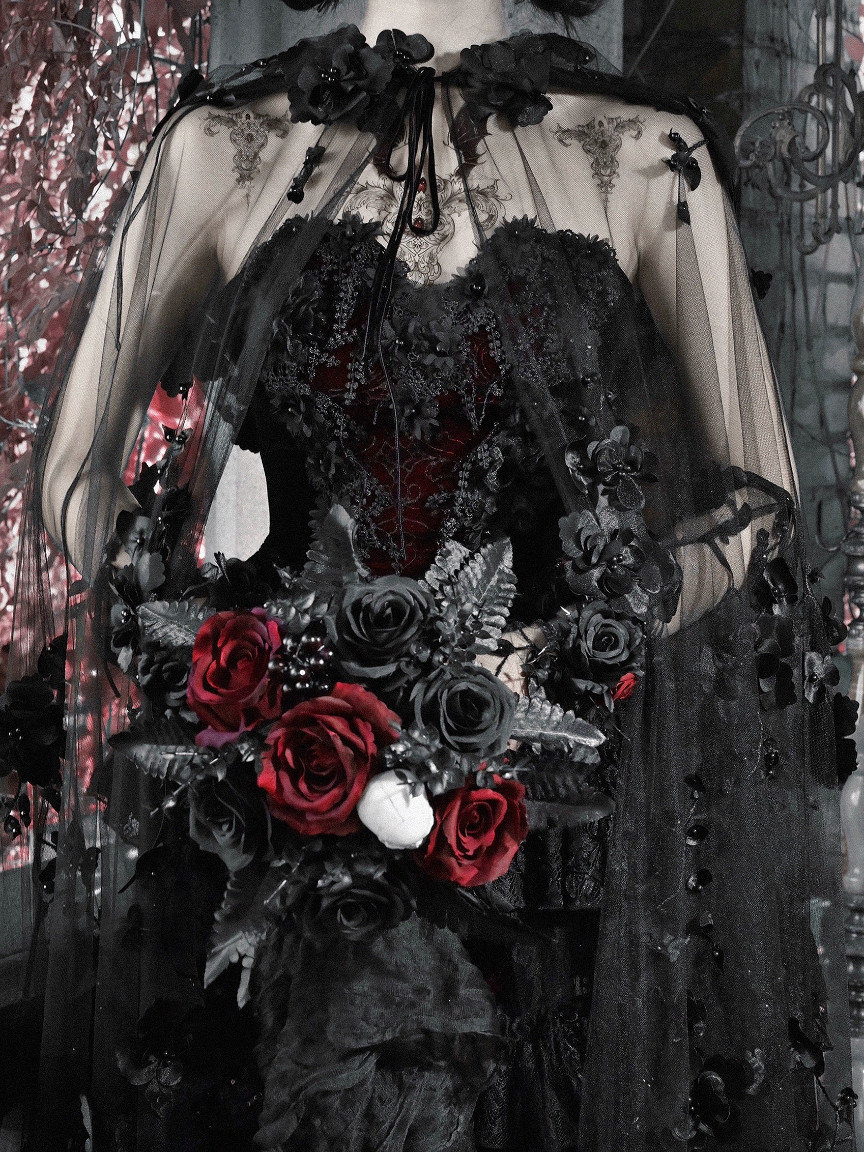 Gothic Beaded Embroidered Hooded Cape / CT04