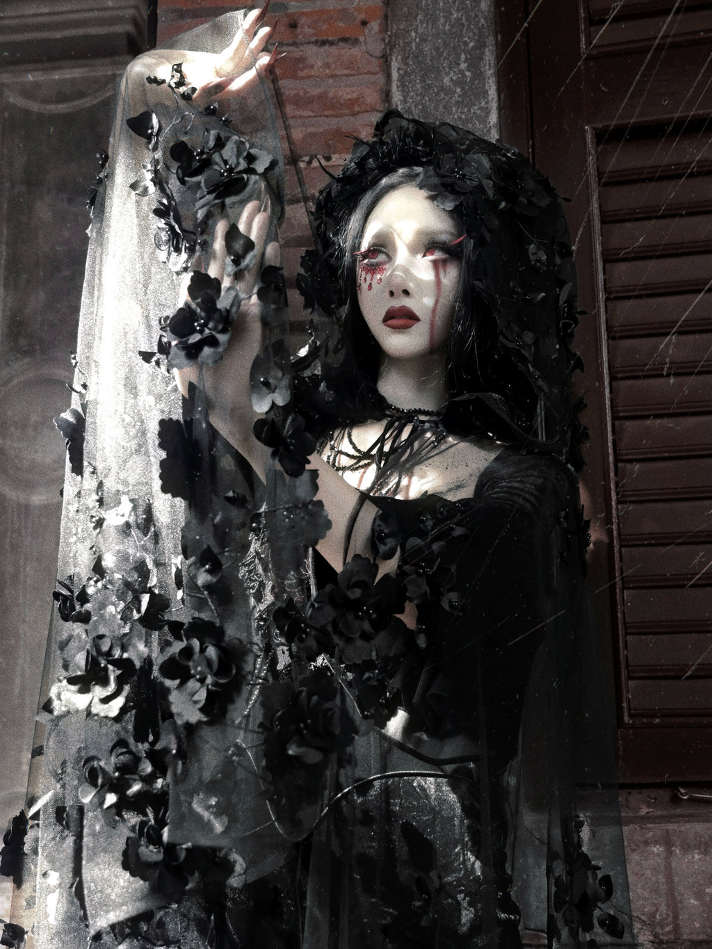 Gothic Beaded Embroidered Hooded Cape / CT04