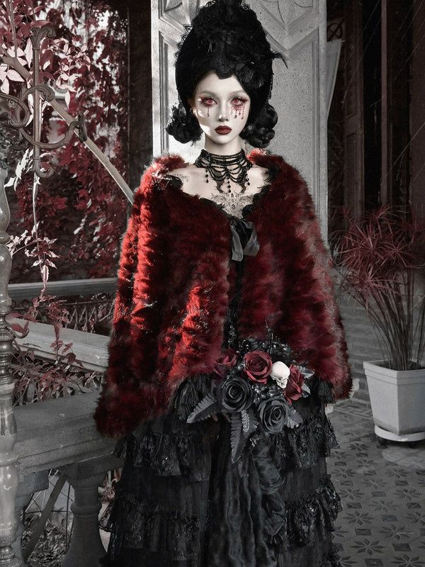 Red Goth Fur Coat Shawl / CT03
