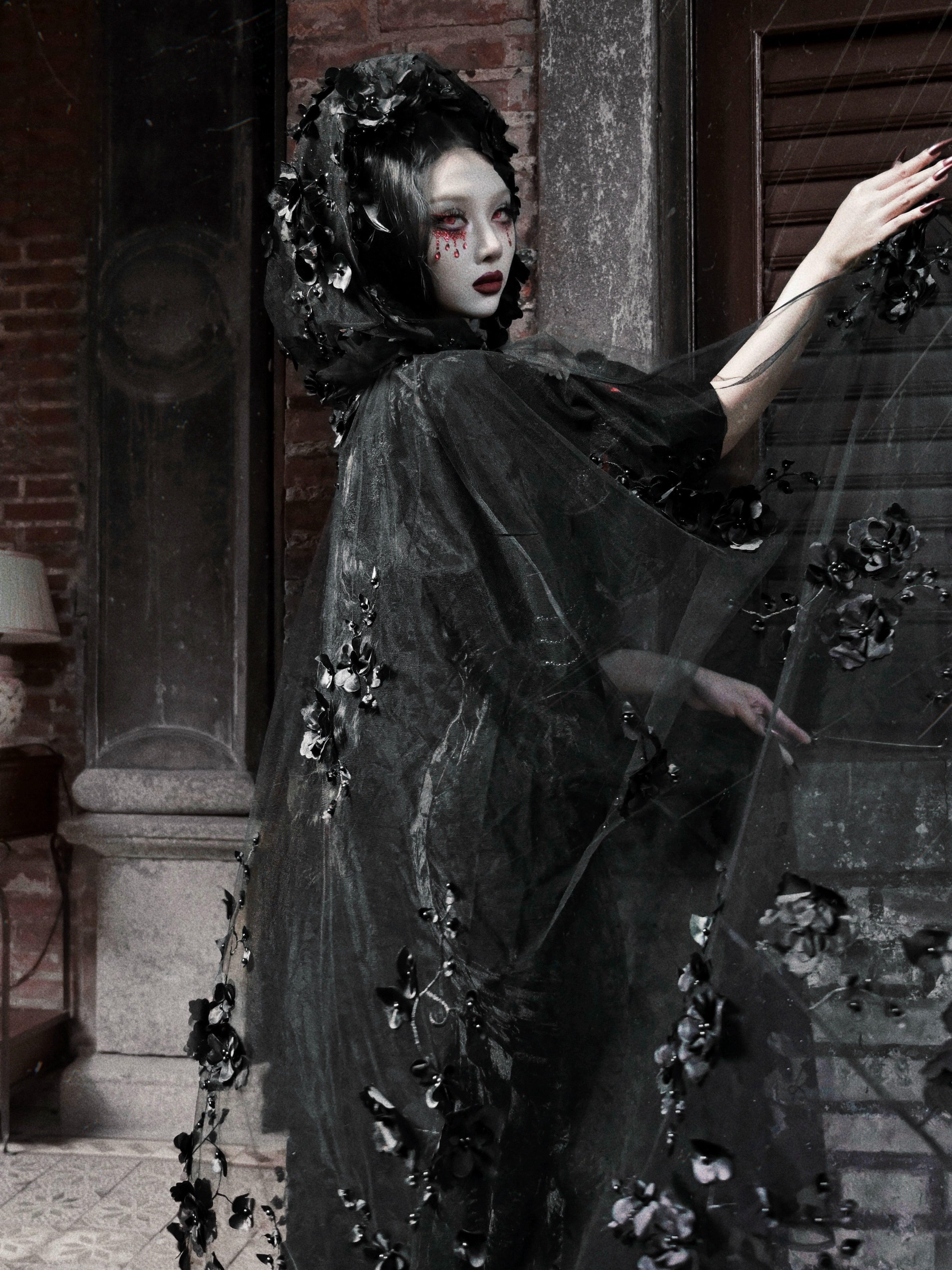 Gothic Beaded Embroidered Hooded Cape / CT04