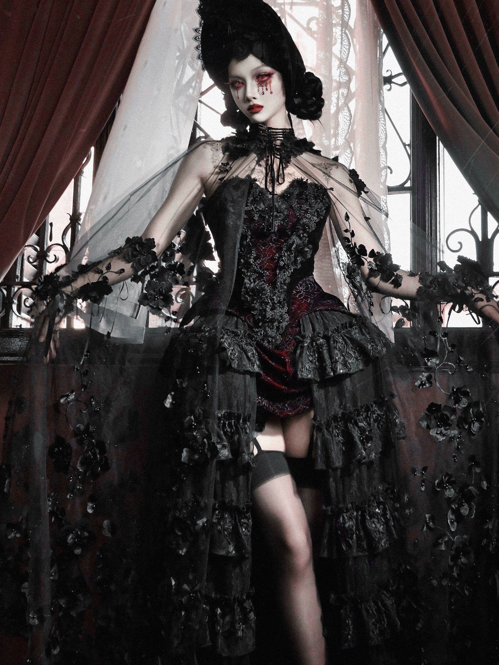 Gothic Beaded Embroidered Hooded Cape / CT04