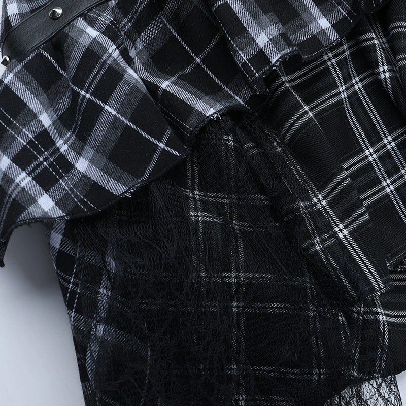 イレギュラーブラックチェック柄スカート / VO1300