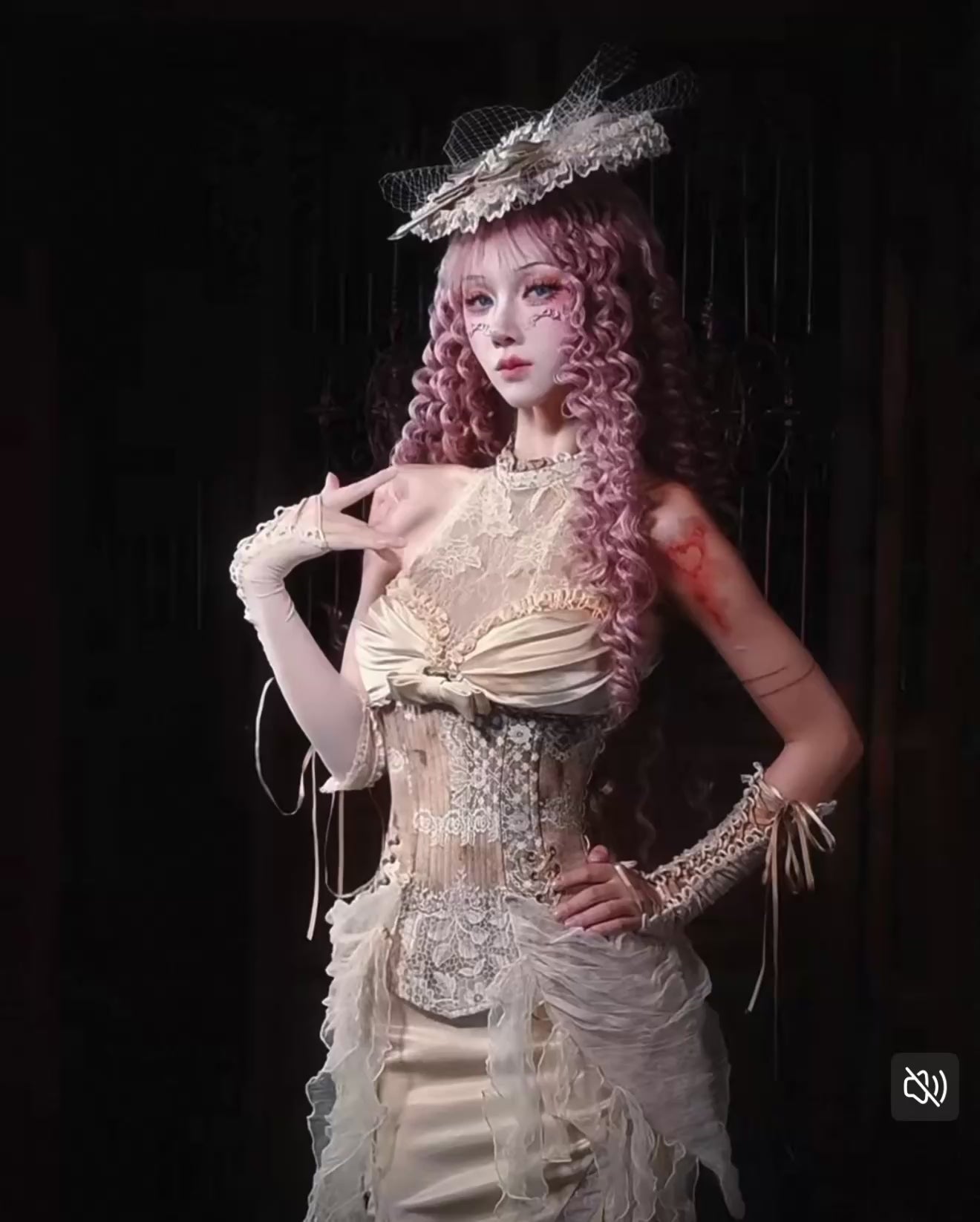 Rococo Vintage Fishbone Corset & Puff Sleeves & Arm Covers / DR04