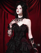 Crimson Gothic Velvet Corset Bustier & Gloves / CT01