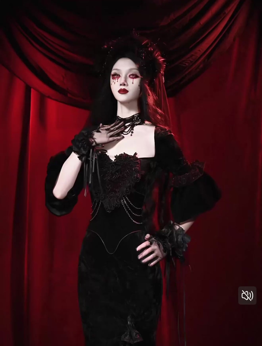 Red Goth Velvet Bandeau Mermaid Dress / CT06